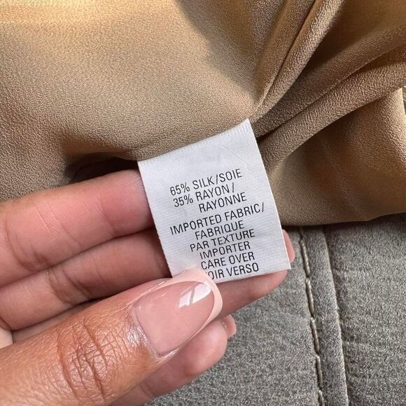 ANNE KLEIN Vintage Dress 14 Beige Print Silk Blend Halter Tie Neck Keyhole Maxi - Picture 7 of 8